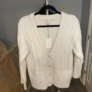 A New Day Cream Gem Button Cable Knit Sweater